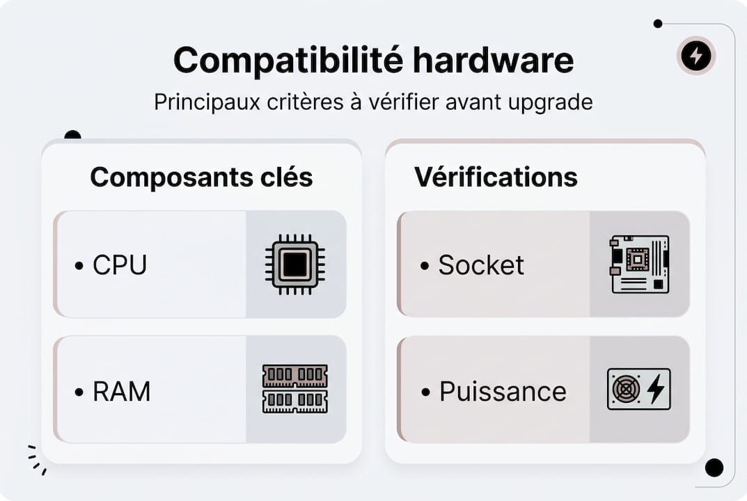 Aperçu visuel des critères de compatibilité matérielle
