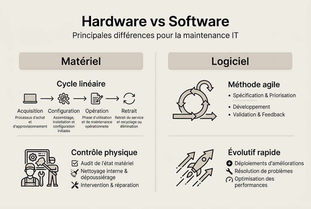 Infographie : comprendre les différences essentielles entre matériel et logiciel