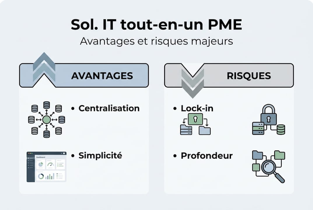 Découvrez en un clin d’œil les bénéfices, les points d’attention et les solutions pour une gestion IT intégrée.