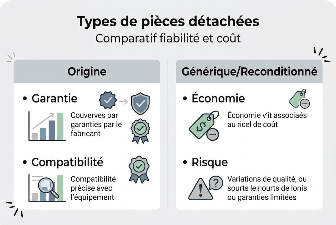 Comparatif visuel des différentes catégories de pièces détachées