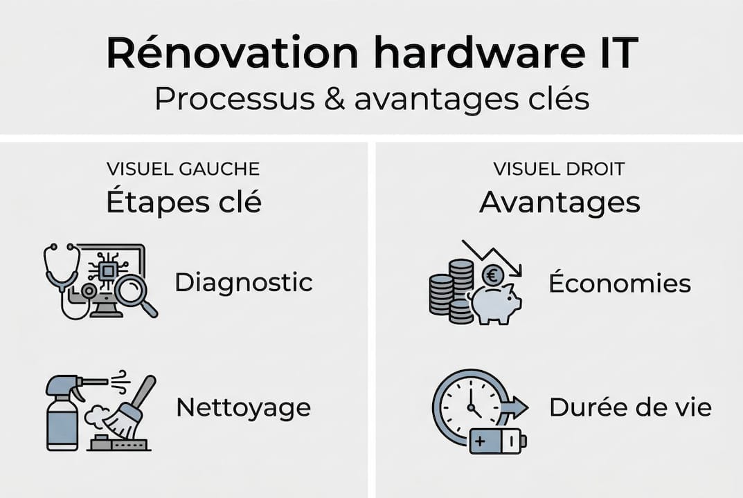 Infographie : étapes clés et bénéfices de la modernisation du parc informatique
