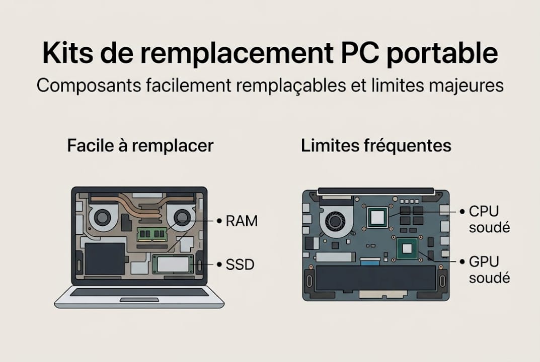 Visuel des éléments de votre ordinateur portable pouvant être remplacés