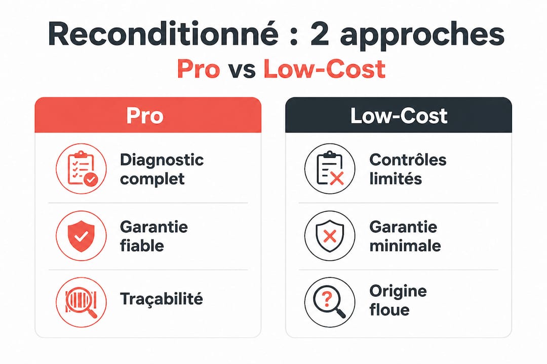 Infographie : le match entre reconditionnement professionnel et reconditionnement à petit prix