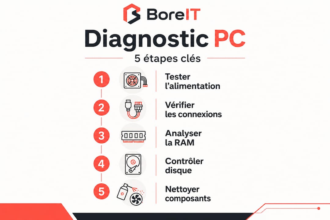 Infographie : les étapes clés pour un diagnostic PC efficace