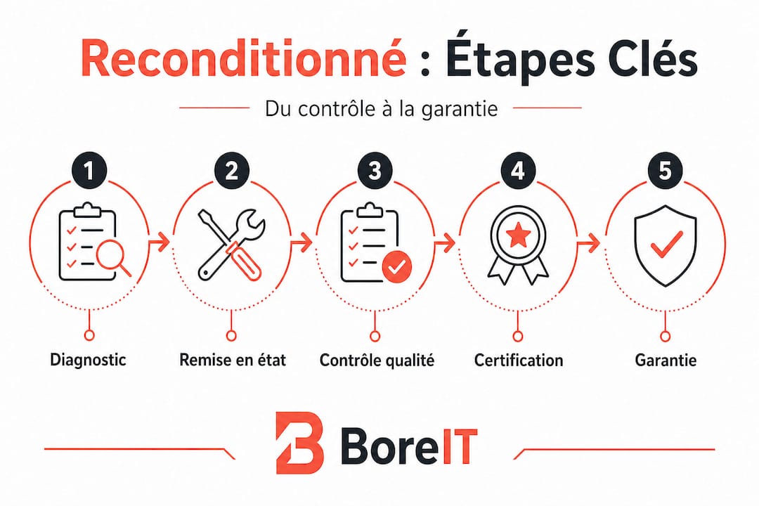 Infographie présentant les différentes étapes du reconditionnement