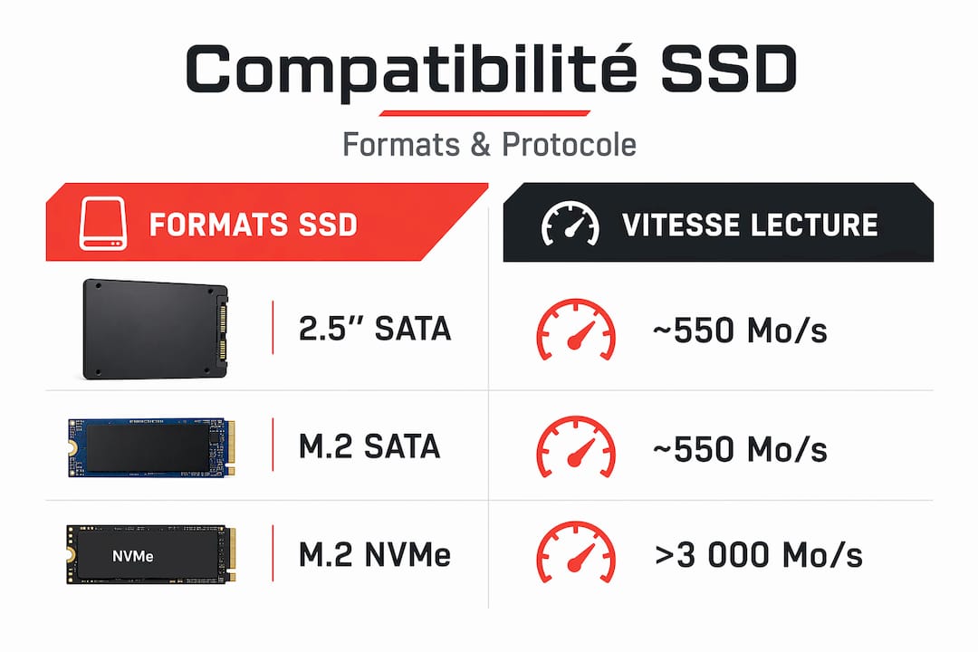Infographie : comparaison des différents types de SSD et de leurs performances en termes de vitesse