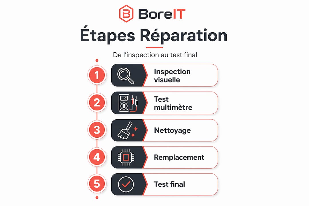 Infographie : les étapes clés pour réparer une carte mère