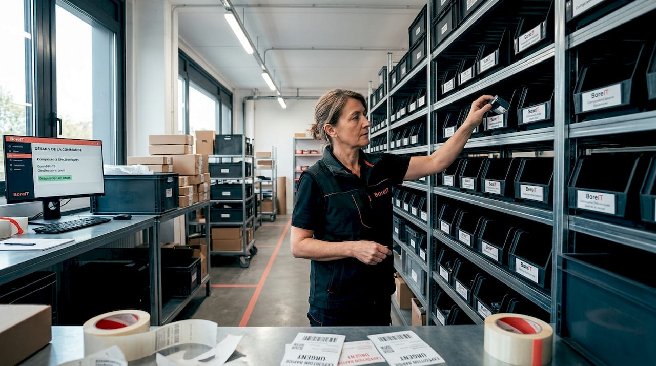 Un employé prépare des colis dans un mini-entrepôt situé en centre-ville.