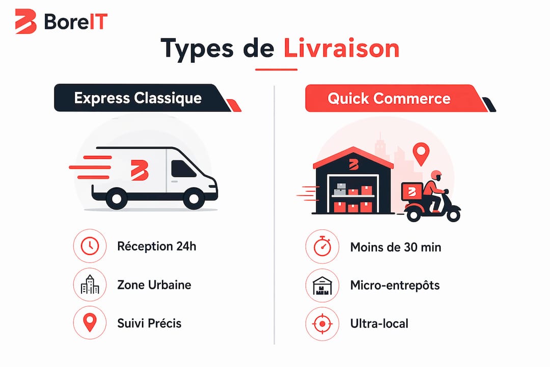 Infographie : quelles différences entre la livraison express et le quick commerce ?