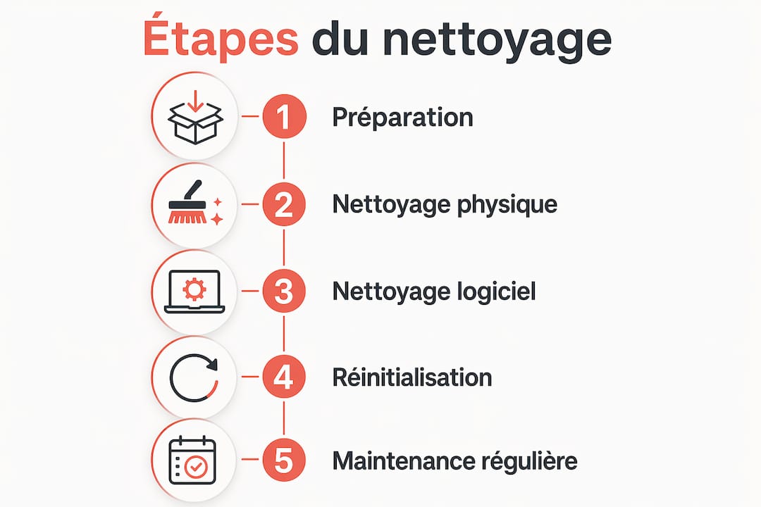 Découvrez, en un coup d’œil, toutes les étapes clés pour nettoyer efficacement votre ordinateur grâce à cette infographie pratique.
