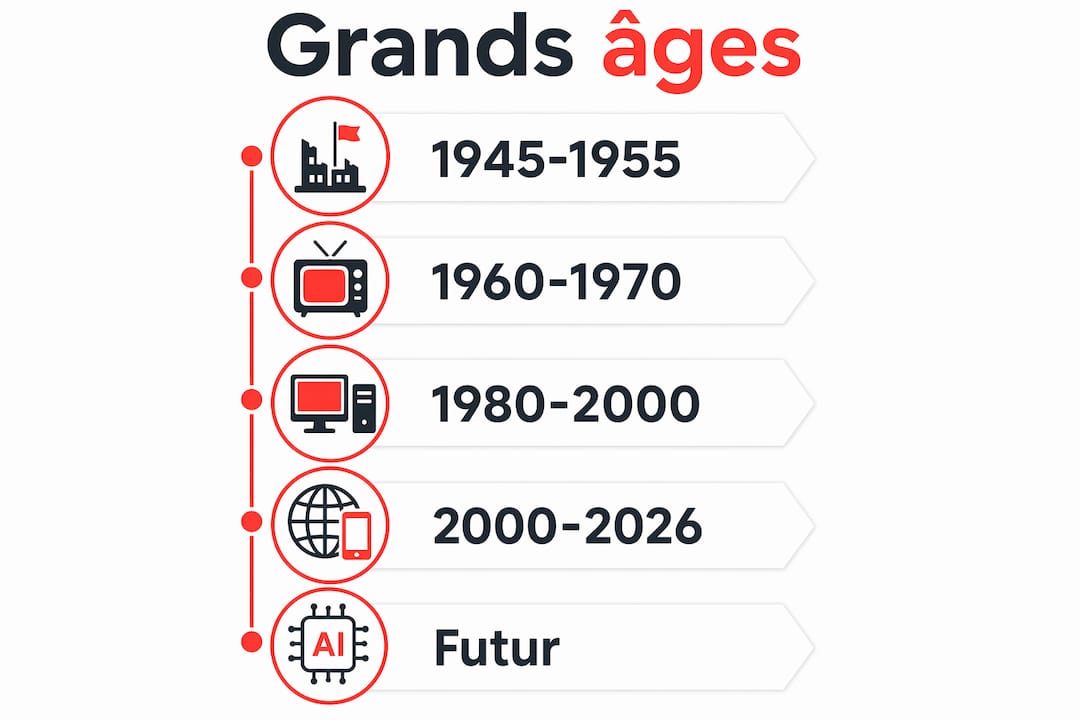 Infographie chronologie évolutions matériels informatiques