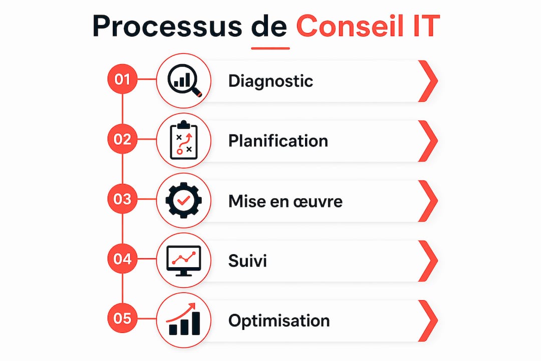 Schéma du parcours d’accompagnement en conseil informatique