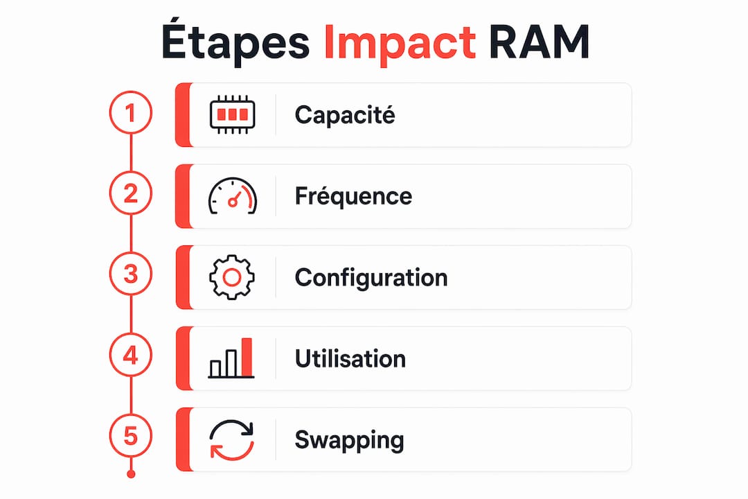 Schéma illustrant les différentes étapes qui influent sur les performances de la mémoire vive