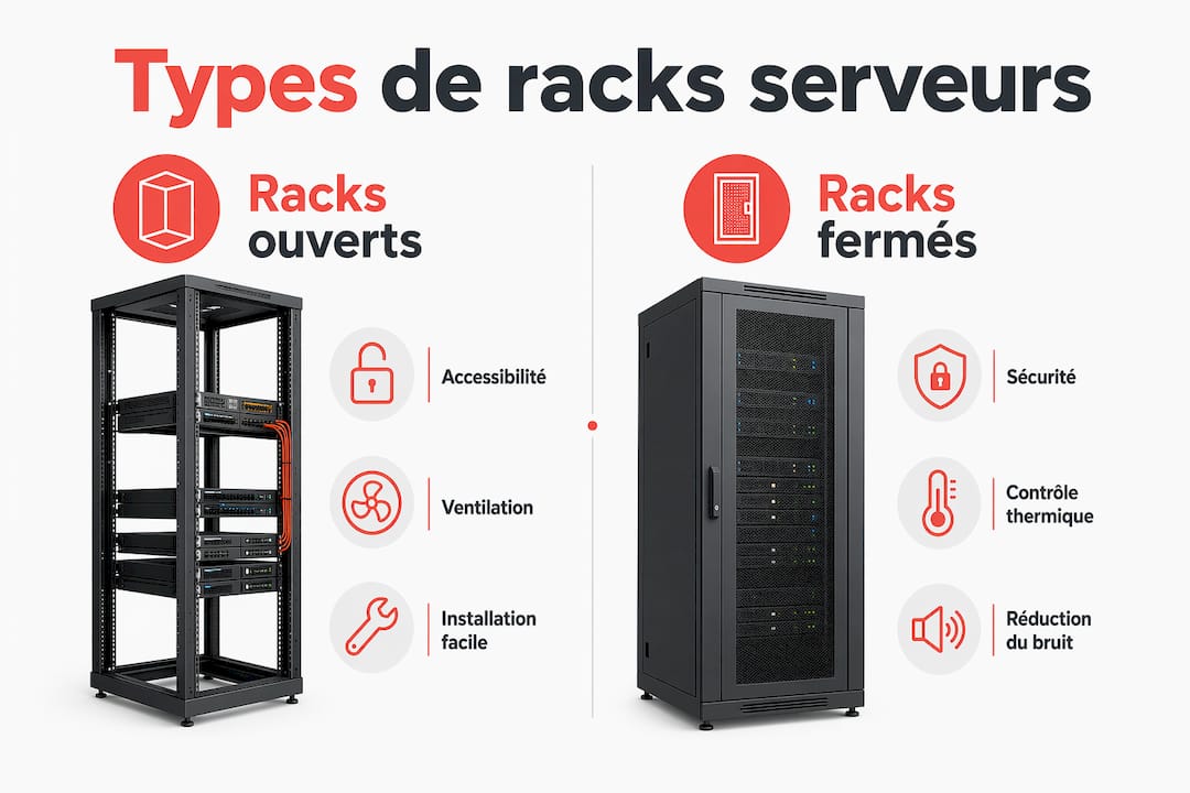 Présentation visuelle des différentes solutions de racks pour serveurs : comparaison des principaux modèles et leurs avantages.