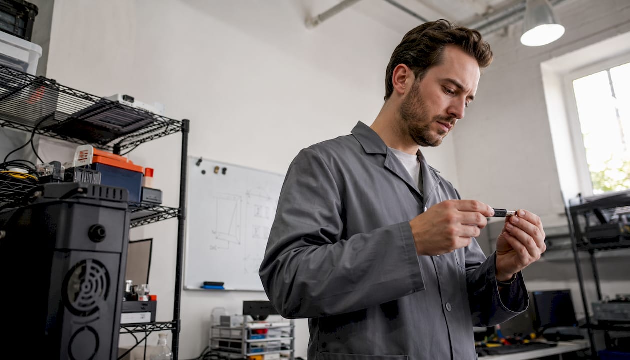 Des mains tiennent une clé USB utilisée pour diagnostiquer la mémoire RAM de l’ordinateur.
