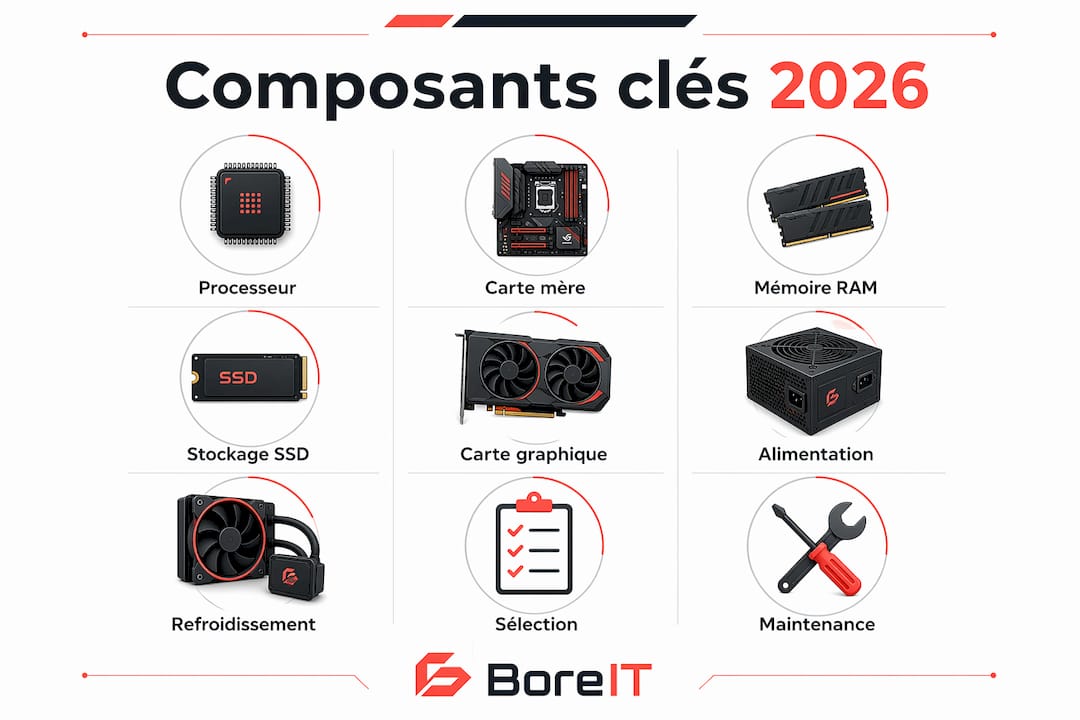 Découvrez en un coup d’œil les grandes étapes de l’évolution des composants hardware prévues pour 2026 grâce à notre infographie détaillée.