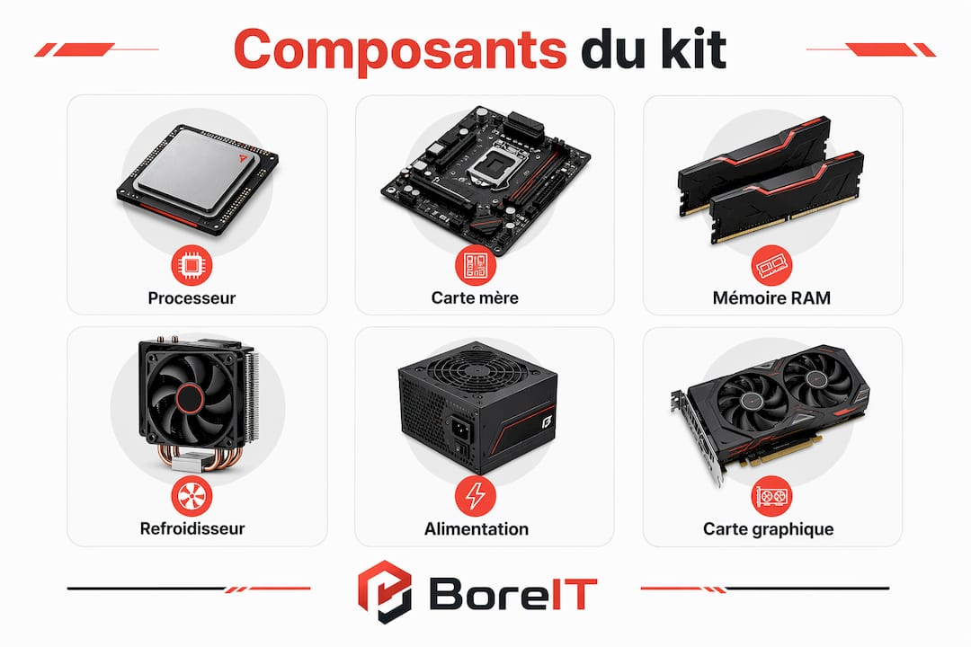 Visuel des éléments essentiels d’un kit PC