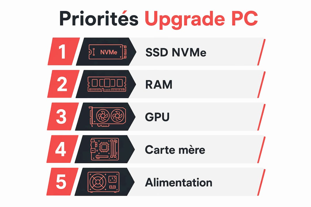 Infographie présentant les composants à privilégier lors de l’optimisation de son PC