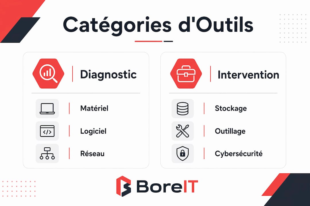 Infographie : panorama des différentes catégories d’outils de gestion et de maintenance informatique