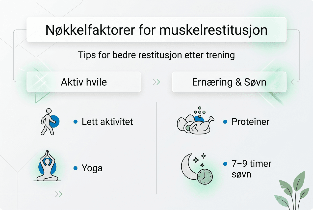 Infografikk: Viktige faktorer for muskelrestitusjon og gode råd
