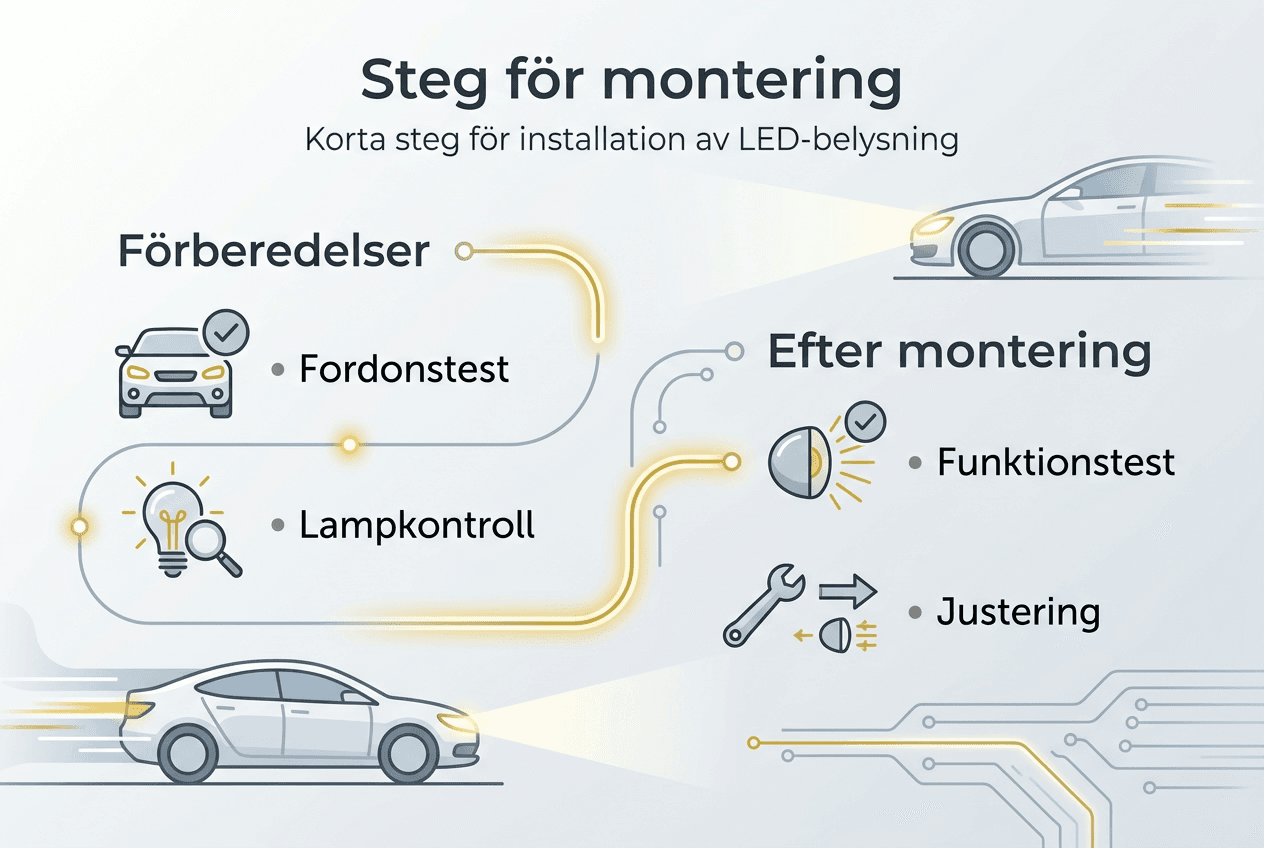 Så installerar du LED-belysning i bilen – steg för steg i en överskådlig infographic