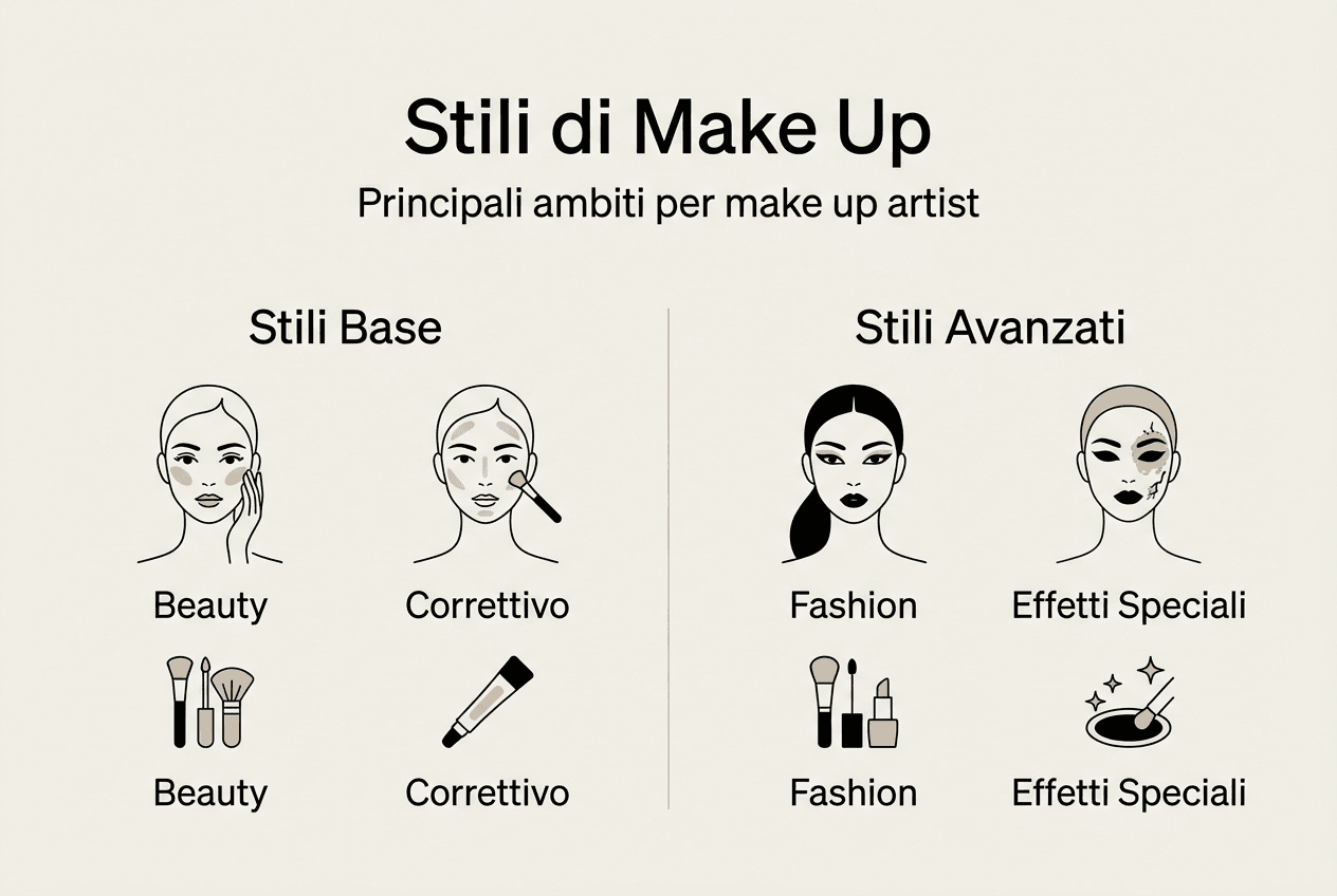 Infografica: i principali stili e le competenze essenziali di una make up artist