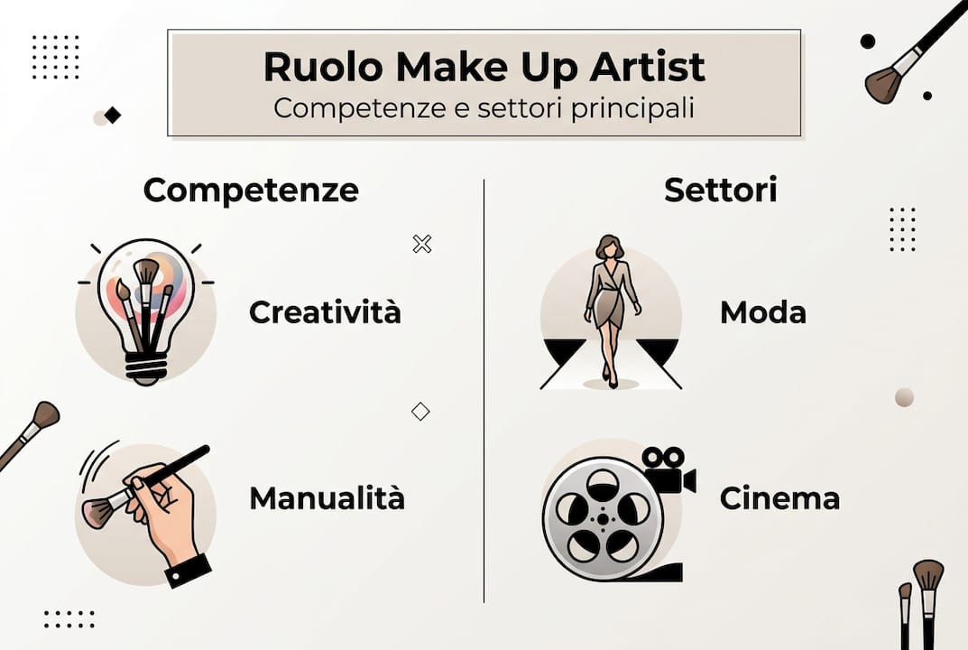 Infografica sulle competenze chiave e gli ambiti professionali del make up artist