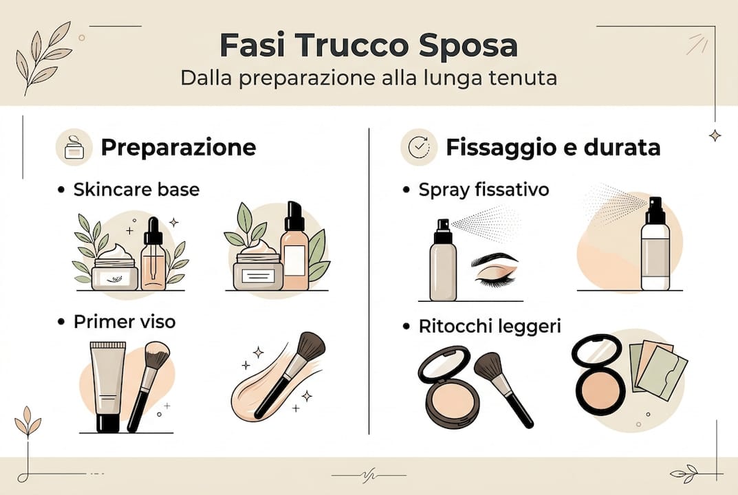 Infografica: tutti i passaggi del make-up sposa, dalla preparazione alla perfetta tenuta