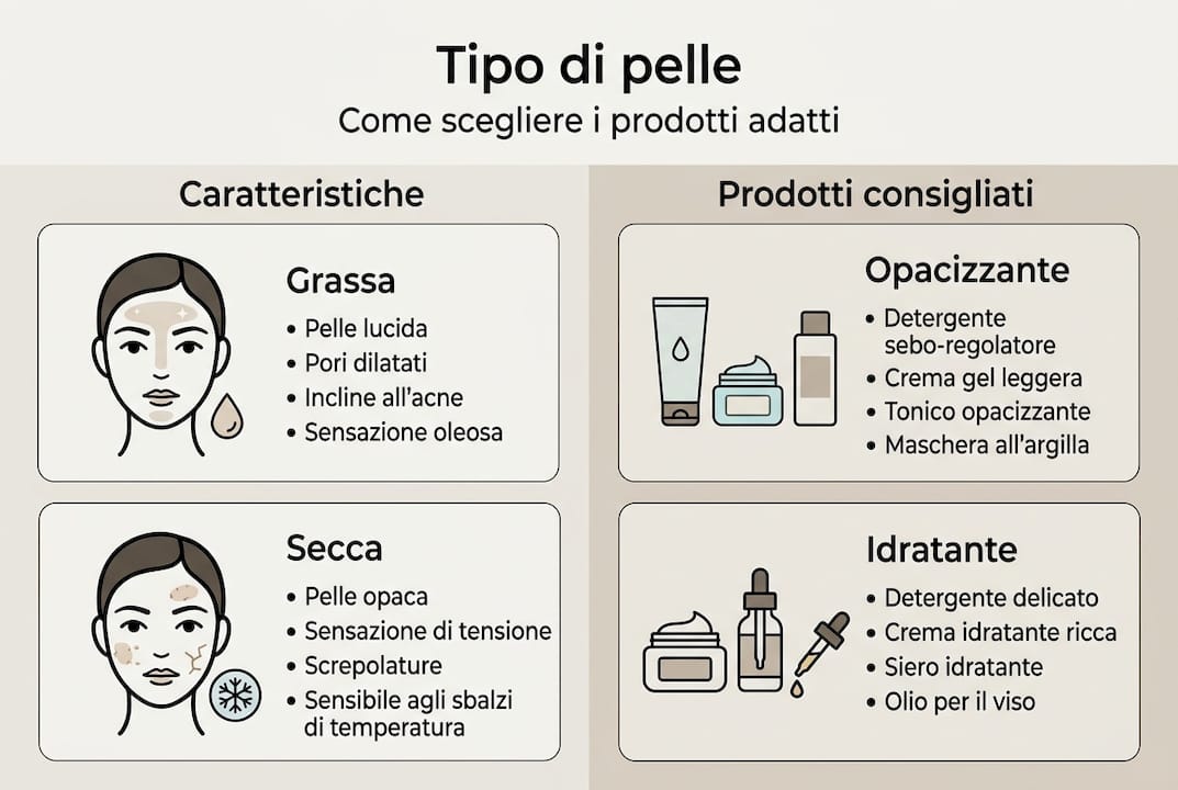 Guida illustrata alla scelta dei prodotti in base al tuo tipo di pelle