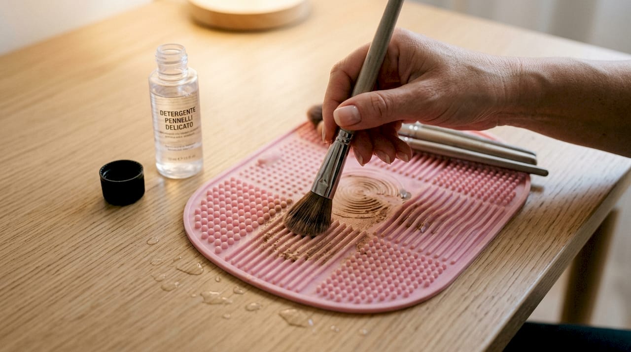 La mano utilizza un tappetino in silicone per facilitare la pulizia.