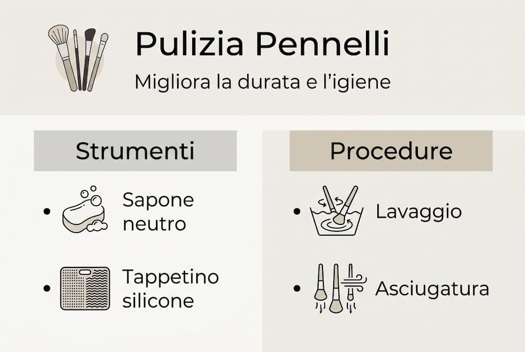 Guida visiva per la corretta pulizia dei pennelli da trucco
