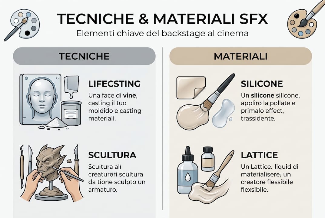 Guida visiva alle principali tecniche e ai materiali utilizzati nel trucco SFX