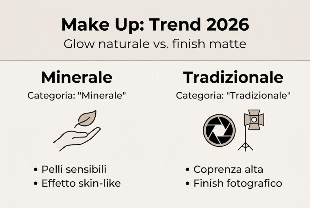 Infografica: confronto tra trucco minerale e make-up classico