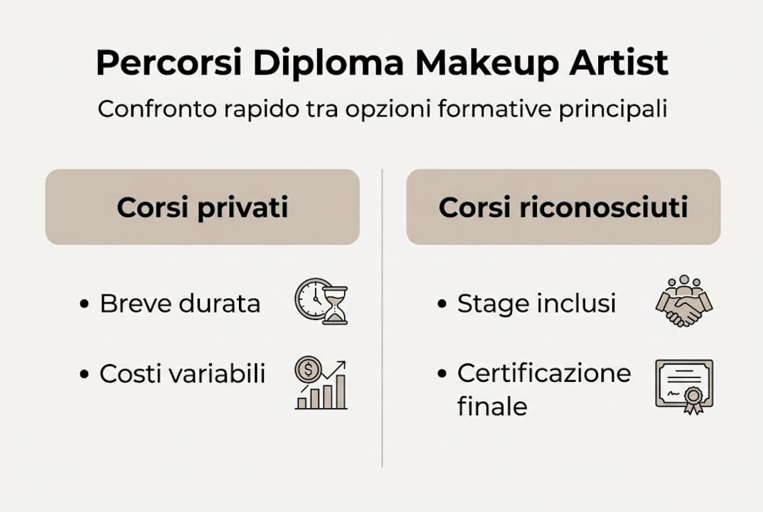 Infografica: confronto tra i principali percorsi formativi per diventare makeup artist