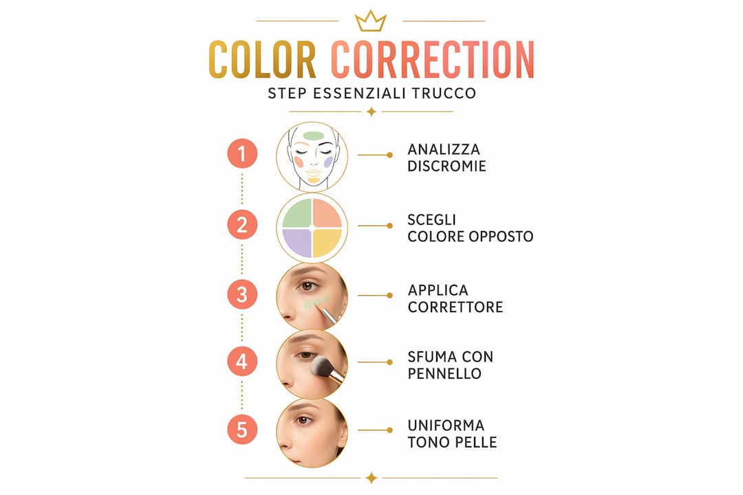 Guida visiva passo dopo passo per correggere il colore nel make-up