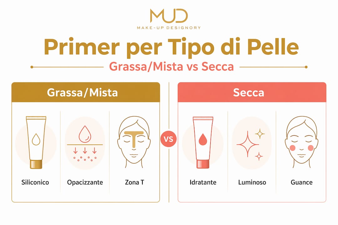 Infografica: differenze tra primer per pelle grassa e pelle secca