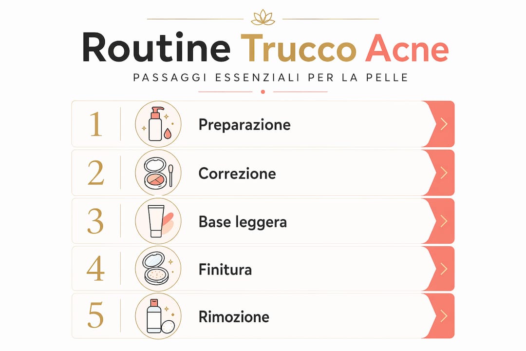 Infografica: tutti i passaggi per una beauty routine trucco pensata per chi ha la pelle a tendenza acneica