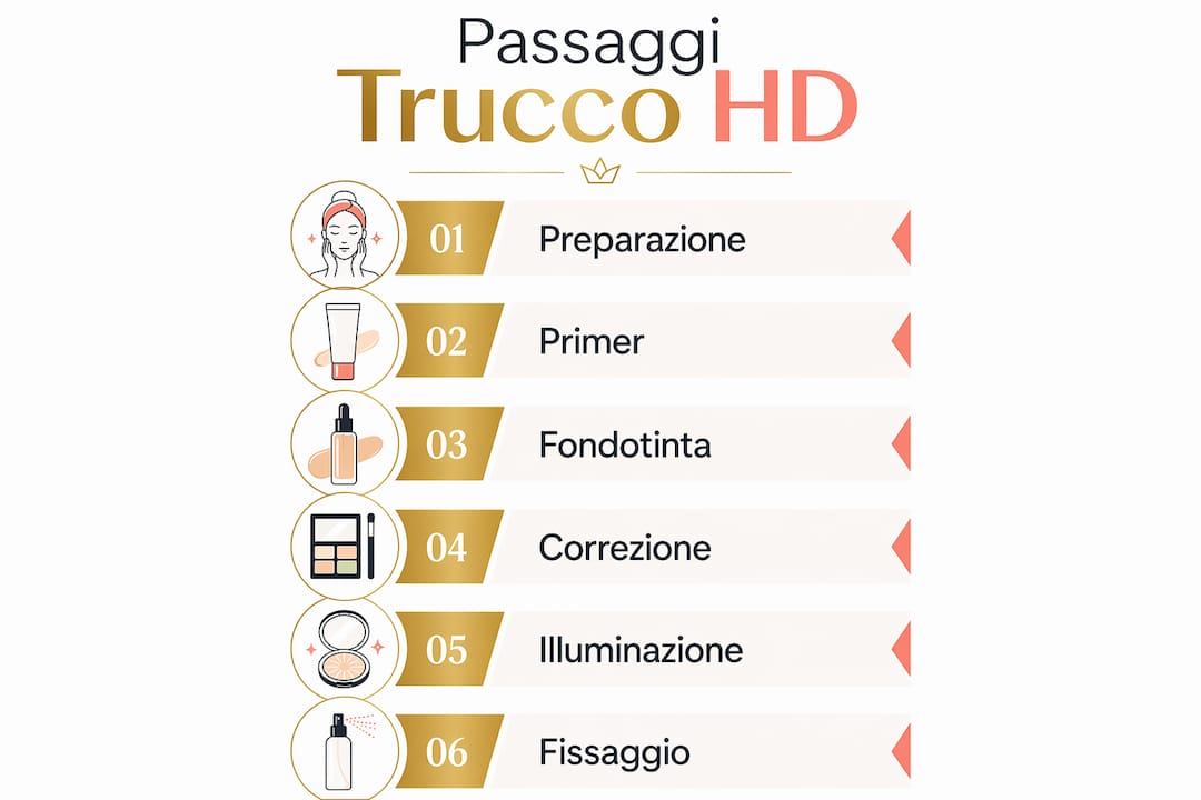 Infografica con i principali step per un trucco HD impeccabile