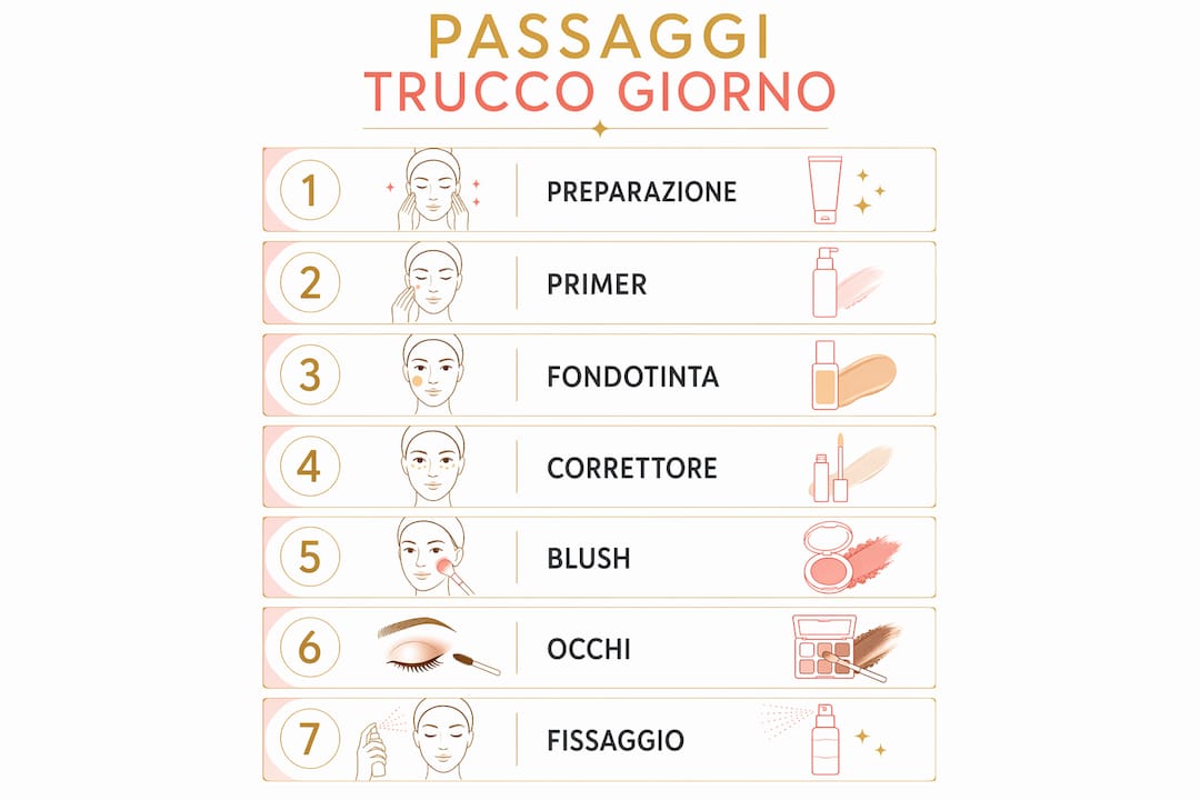 Infografica con tutti i passaggi per un trucco da giorno perfetto