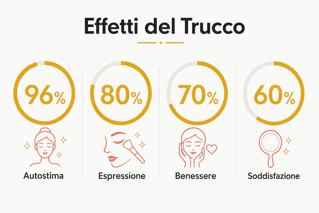 Infografica con dati percentuali su come il make-up influisce sulla percezione di sé e sulla fiducia personale