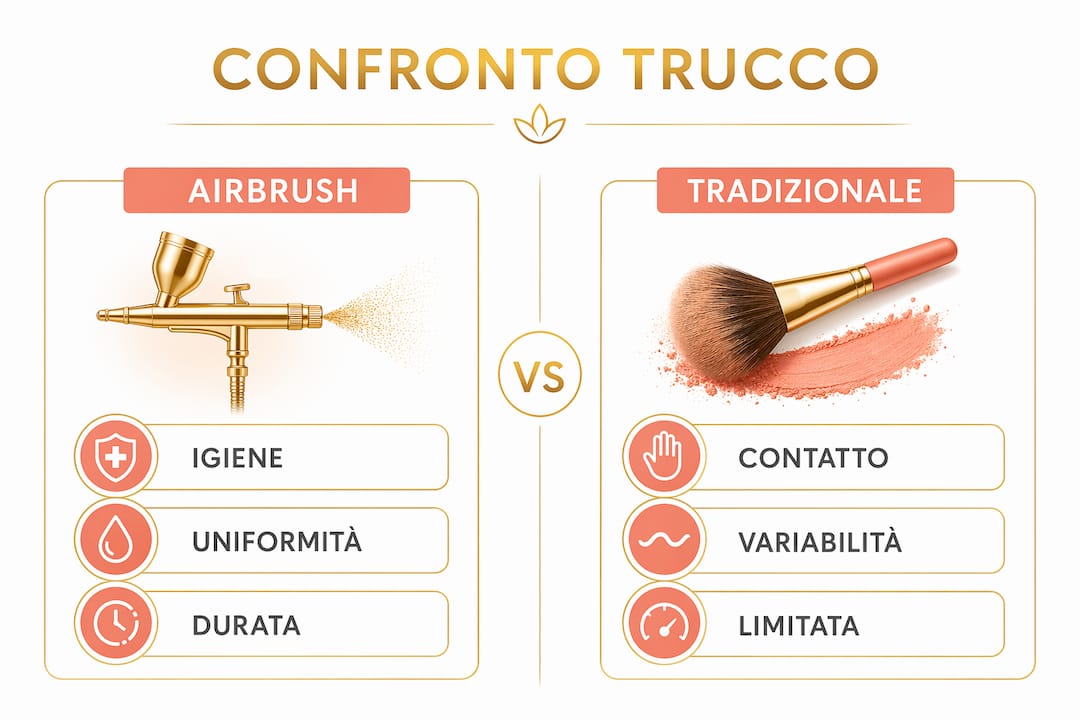 Infografica: differenze tra trucco airbrush e trucco classico