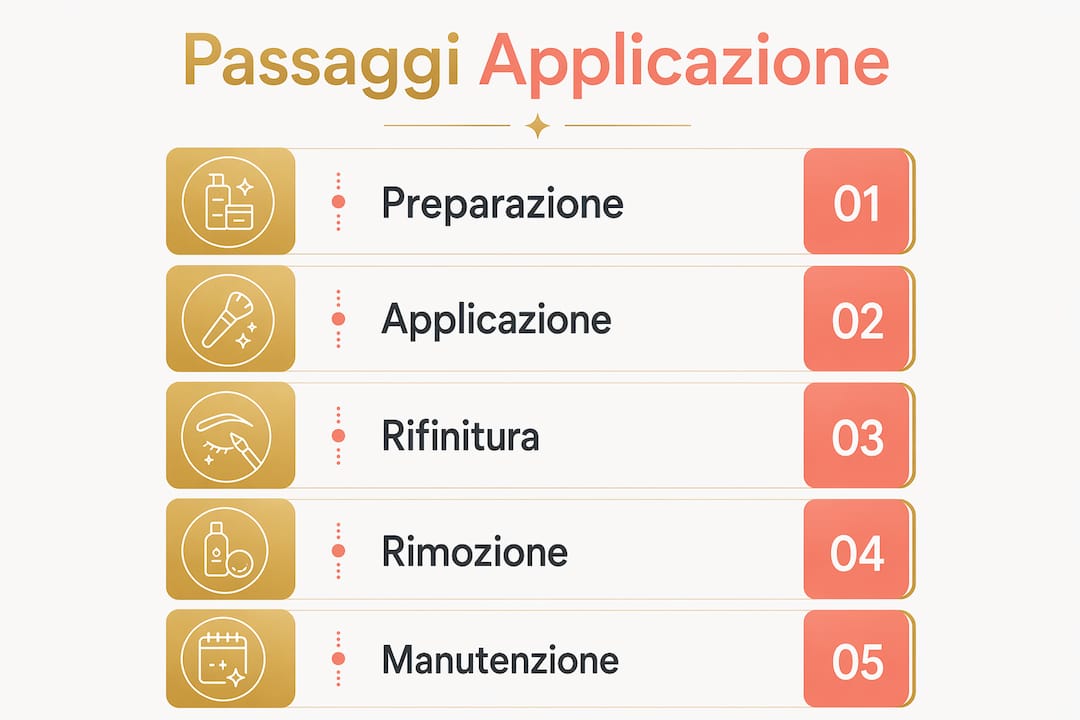 Infografica verticale con tutte le fasi per l’applicazione delle ciglia