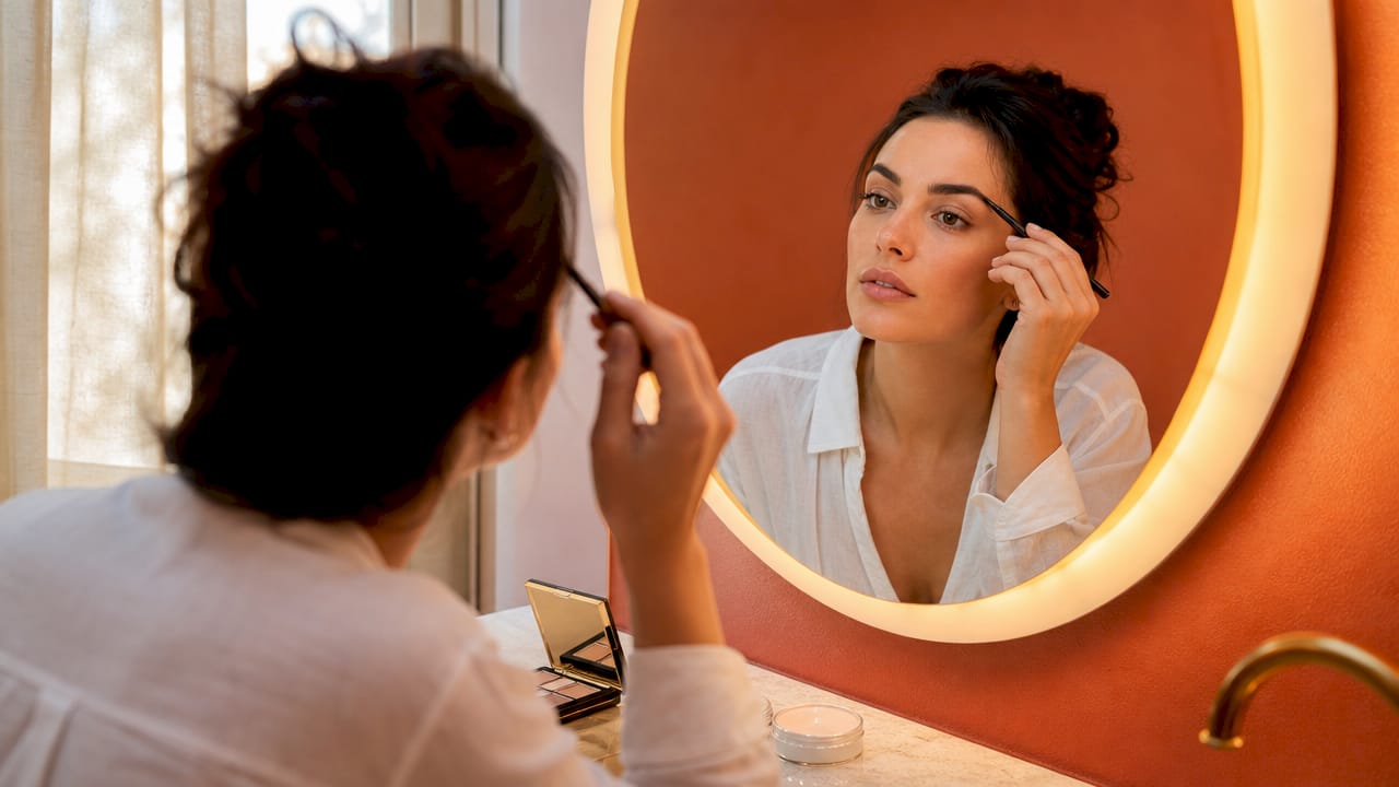 Giovane donna che si sottopone a un trattamento di trucco permanente naturale