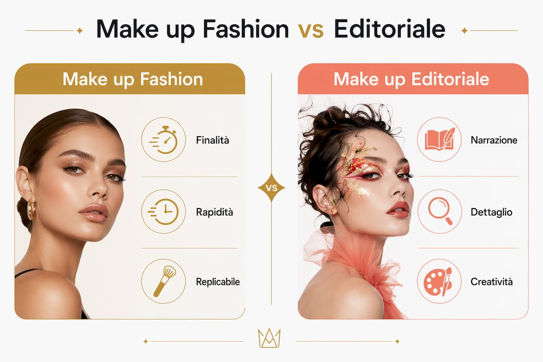 Confronto visivo tra make up moda e trucco editoriale: un’infografica per scoprire le differenze