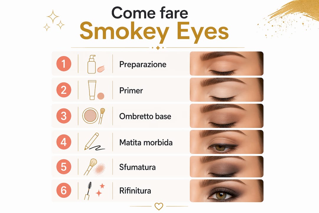 Guida visiva ai passaggi per realizzare un perfetto smokey eyes