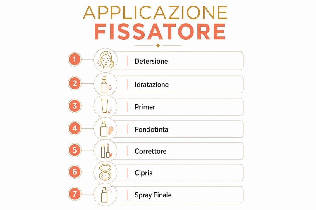 Infografica: tutti i passaggi per applicare il fissatore per il trucco in modo impeccabile