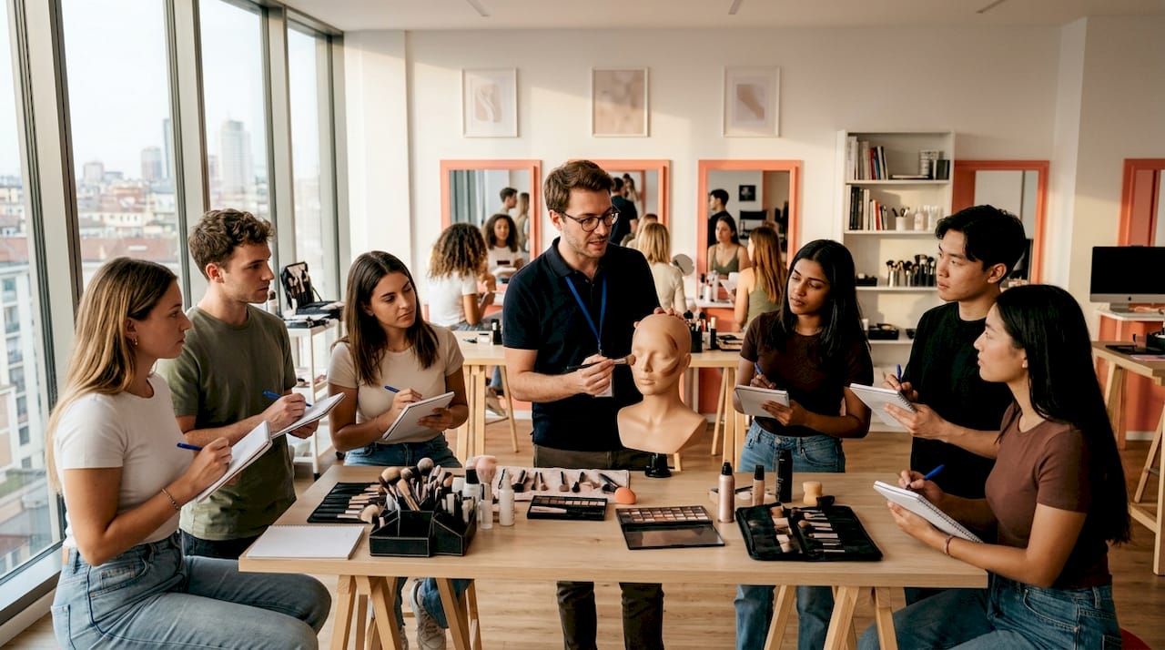 Un esperto di make-up mostra dal vivo le migliori tecniche di trucco in studio, spiegando passo dopo passo come ottenere risultati professionali.