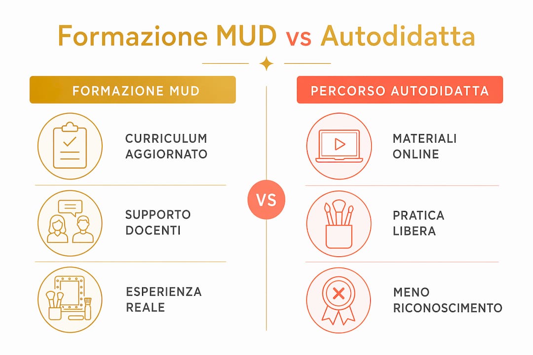 Infografica: confronto tra percorso MUD e autoapprendimento nel make-up