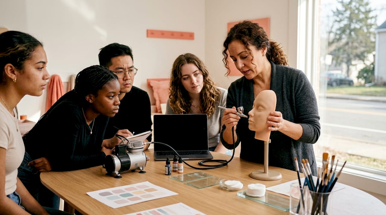 Workshop pratico di trucco con aerografo direttamente in aula