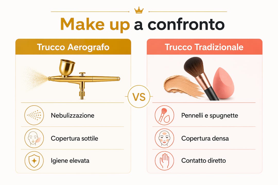 Infografica: differenze tra trucco con aerografo e make-up tradizionale